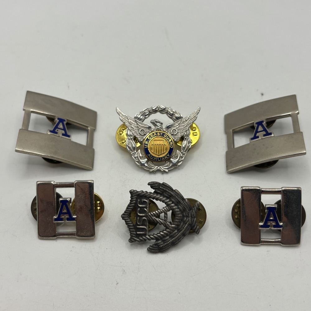Vintage US Coast Guard Auxiliary‎ Insignia Pin Lot Rank Bars Shield Silver Gold